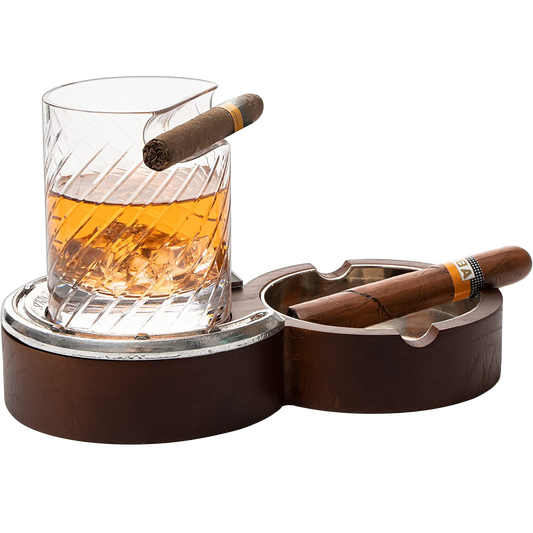 Luxurious Cigar Glass - In A Leather Horseshoe Storage Case