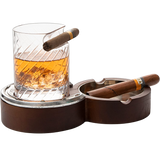 The Wine Savant Luxurious Cigar Glass - In A Leather Horseshoe Storage Case Whiskey Glassware with Cigar Holder - 10oz Cigar Holder Whiskey, Ash Tray - Dad, Men Home Office, Leather Gifts