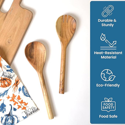 Handmade Acacia Wood Salad Servers - Spoon & Fork Set