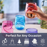 Khen Unbreakable Aerating Stemless Wine Glasses - Set of 4-13 oz Colored Glass