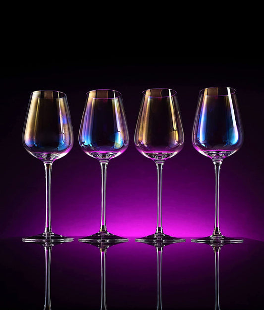 Iridescent Luster Large Radiance Wine Glasses - White Pearl Whimsy