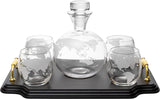 Etched World Map Globe Whiskey Decanter Set 750ml