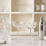 Confetti Coupe Glasses Set of 2, 7.44oz Colorful Clear Glass