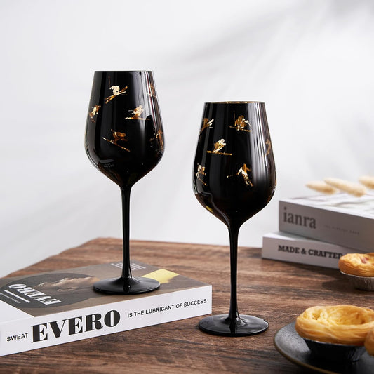 Crystal Stemmed Skiing, Apres Ski Skiier Wine Glasses - Set of 2