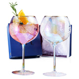 Iridescent Lustered Hammered Wine Glasses - Set of 2 - Gold Rim 20oz Colorful Balloon Stemmed Glassware - Festive Anniversaries, Birthday Gift, Cocktail Party Radiance - Unique Wine Barware