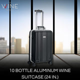 Wine Bottle Suitcase Aluminum | Holds 12 Standard 750 ML Bottles | Universal Airplane Luggage Case, TSA Approved Wheeled Bag For Professionals & Consumers, Gift For Wine Lovers, Connoisseurs (26 IN)
