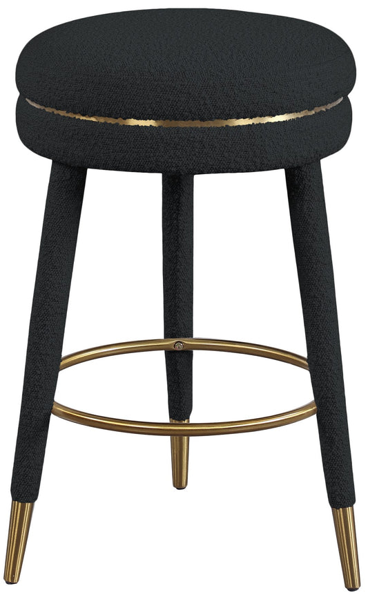 Coral Contemporary Swivel Counter Stool with Luxurious Boucle Fabric and Elegant Gold Accents