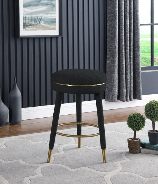 Coral Contemporary Swivel Counter Stool with Luxurious Boucle Fabric and Elegant Gold Accents
