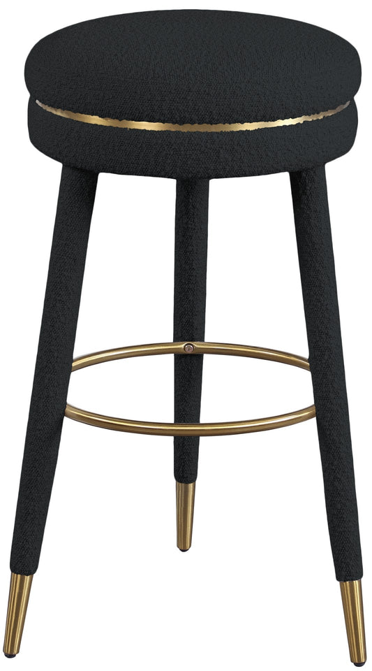 Coral Contemporary Swivel Bar Stool with Luxurious Boucle Upholstery and Elegant Gold Accents