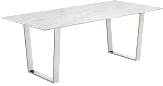 Carlton Contemporary Dining Table with Chrome Steel Base & Durable Marble Veneer Top, 78" W
