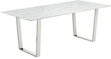 Carlton Contemporary Dining Table with Chrome Steel Base & Durable Marble Veneer Top, 78" W