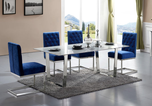 Carlton Contemporary Dining Table with Chrome Steel Base & Durable Marble Veneer Top, 78" W