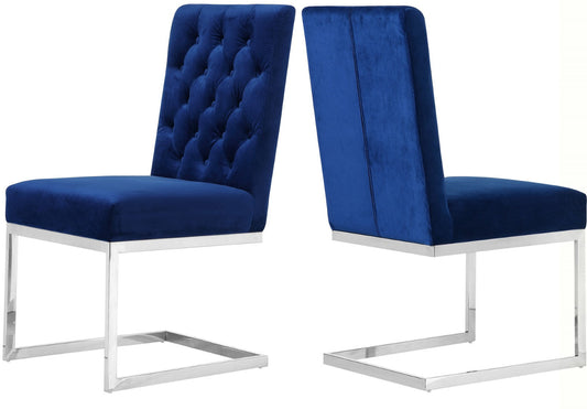 Carlton Navy Velvet Dining Chair Set of 2 - Contemporary Style with Chrome Base and Plush Comfort