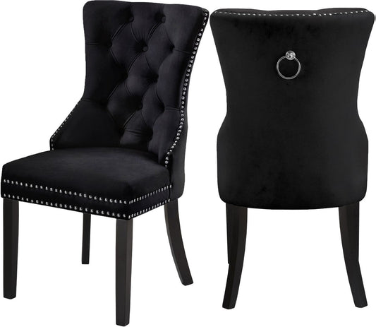 Nikki Plush Upholstered Contemporary Dining Chair Set - Stylish Chrome Nailheads and Espresso Legs