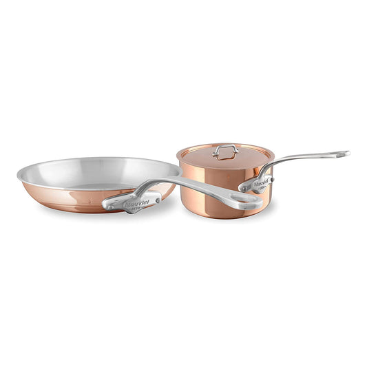 Mauviel M'TRIPLY S Polished Copper & Stainless Steel Sauce Pan With Lid 2.6-qt and Frying Pan 11.8-in Bundle