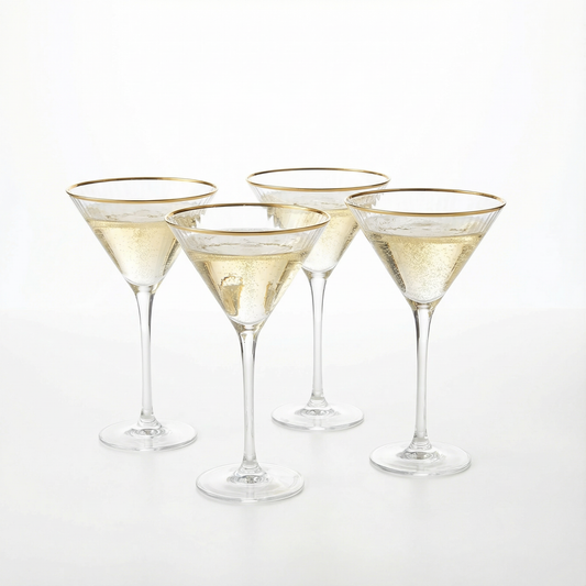 The Wine Savant Gold Rim Glasses 10 oz, Set of 4 Gold Rim Classic Manhattan Glasses