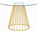 Gio Round Tempered Glass Dining Table with Polished Gold Base - Chic Contemporary Design, 48"