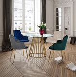 Gio Round Tempered Glass Dining Table with Polished Gold Base - Chic Contemporary Design, 48"