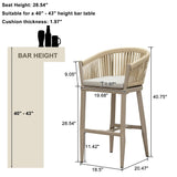 PURPLE LEAF Counter Stools Bar Stools Rattan Bar Stools Wicker Bar Chairs Woven Aluminum Barstools with Back and Cushions