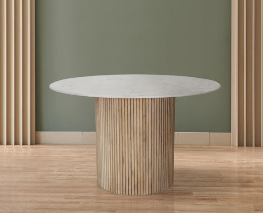Oakhill Contemporary Dining Table with Genuine Marble Top & Natural Oak Finish, 47" Square Design