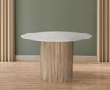 Oakhill Contemporary Dining Table with Genuine Marble Top & Natural Oak Finish, 47" Square Design