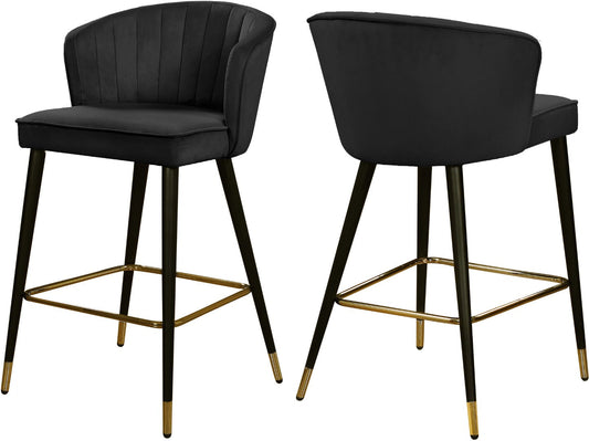Cassie Contemporary Counter Stools - Set of 2 with Channel Tufting and Sleek Gold Accents