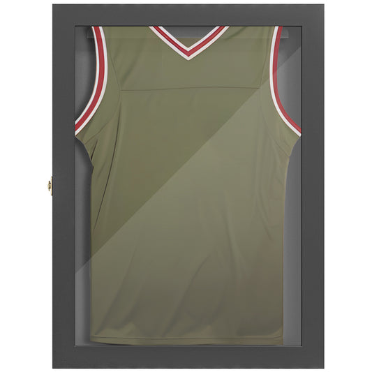 HOMCOM Sports Jersey Display Enclosure with UV-Protected Wall-Mount Frame 28x35 Jet Black