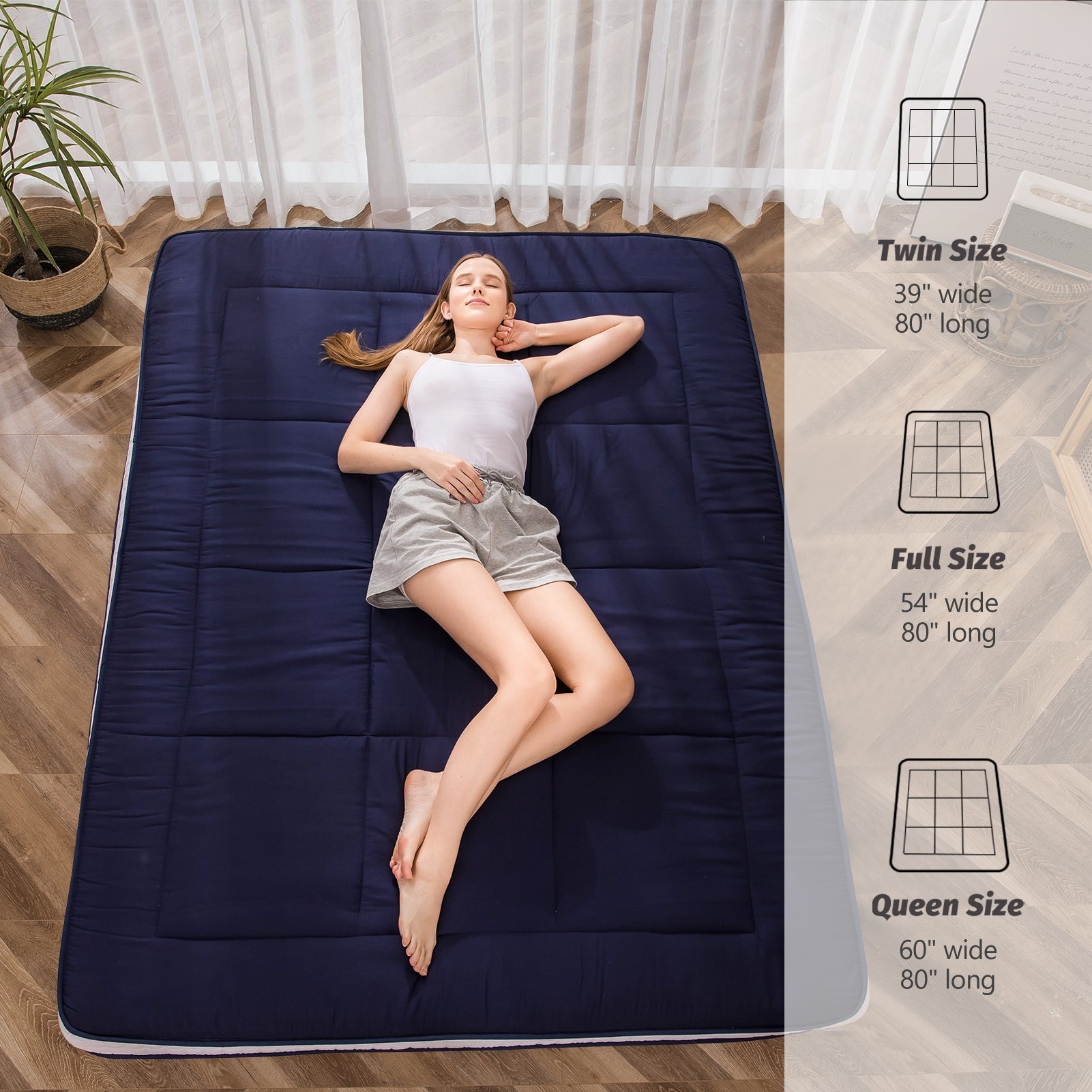 MAXYOYO Padded Japanese Floor Mattress, Portable Floor Futon Mattress, Navy