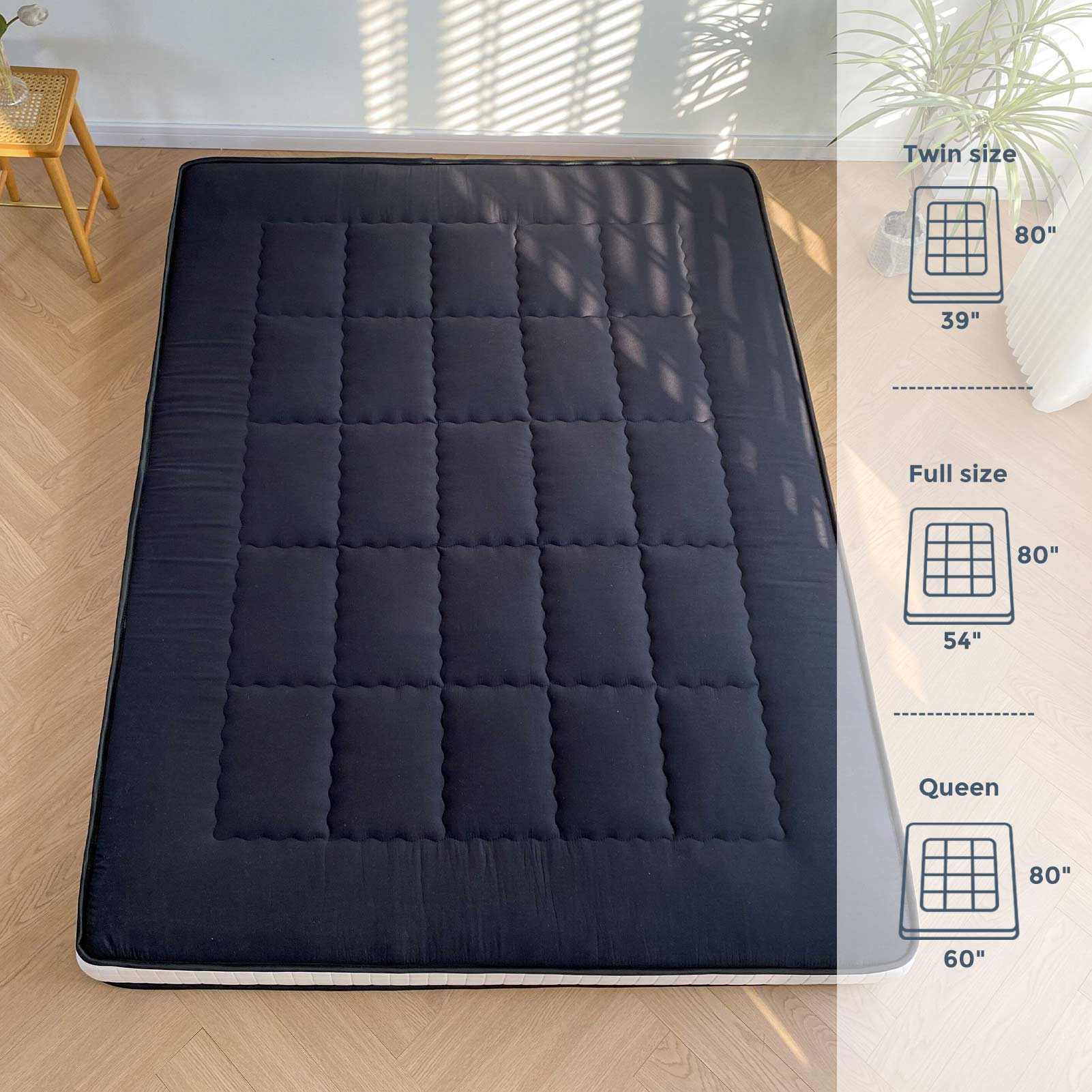 MAXYOYO Padded Japanese Floor Mattress, Black Foldable Roll Up Futon Mattress