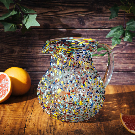 Hand Blown Mexican Glass Pitcher – Confetti Rock Design 70 Ounces
