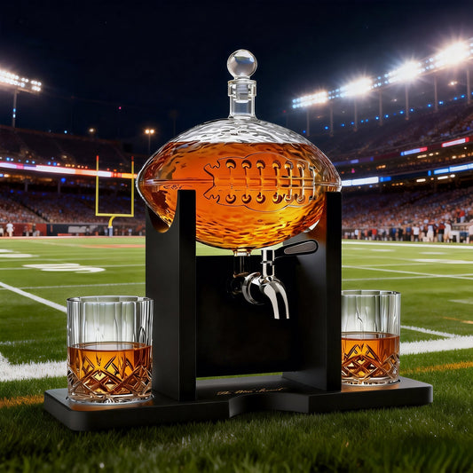 Football Decanter with 2 Whiskey & Wine Glasses & Chillers