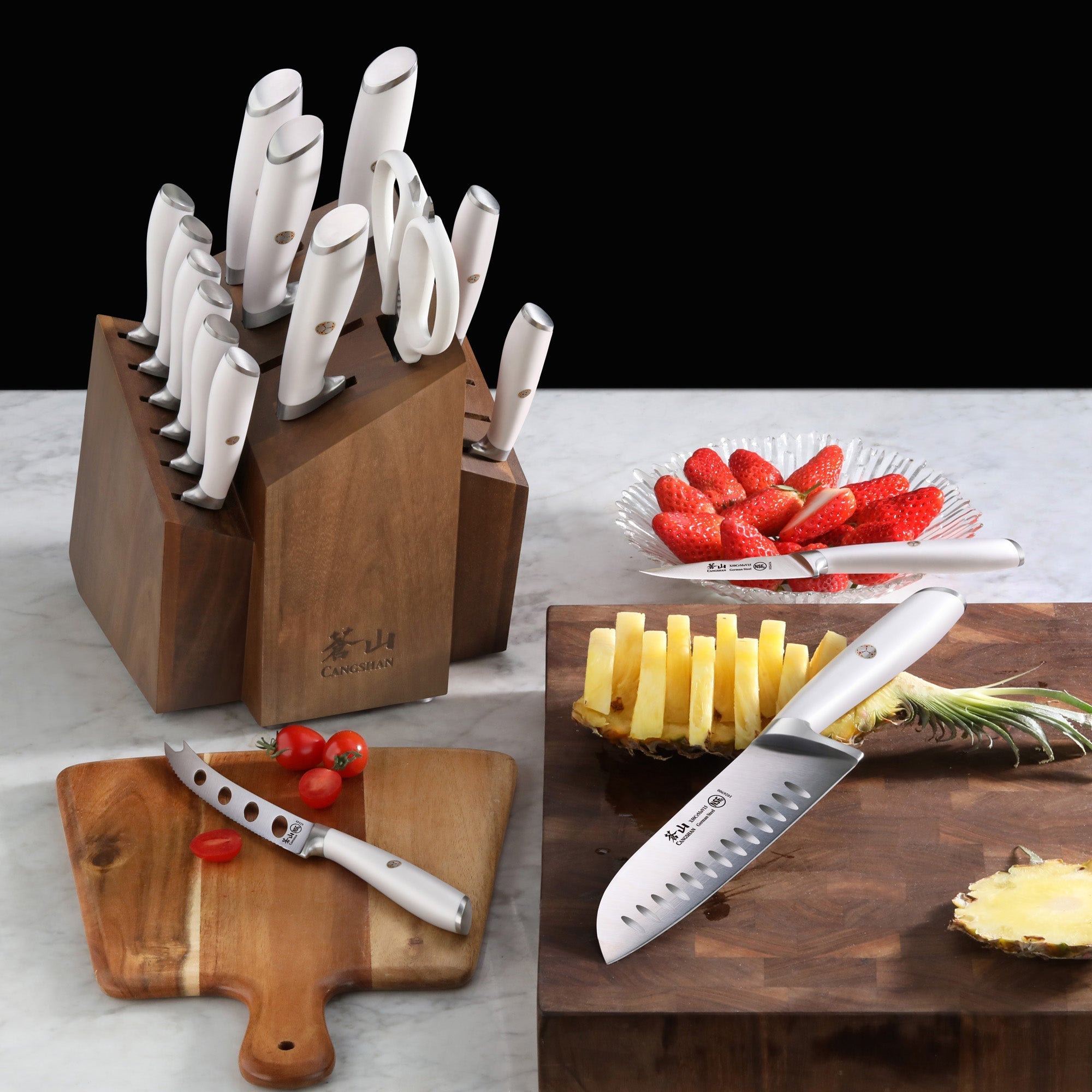 L1 Series 17-Piece SHAN Knife Block Set, White, Forged German Steel, 1026856