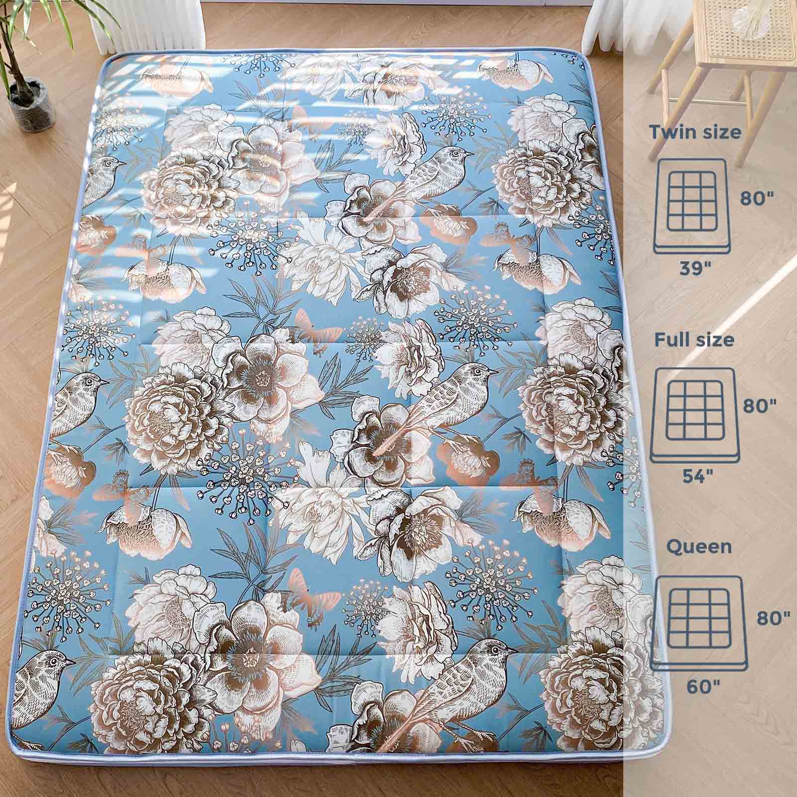 MAXYOYO Padded Japanese Floor Mattress,  Floral Printed Futon Mattress Folding Sleeping Pad
