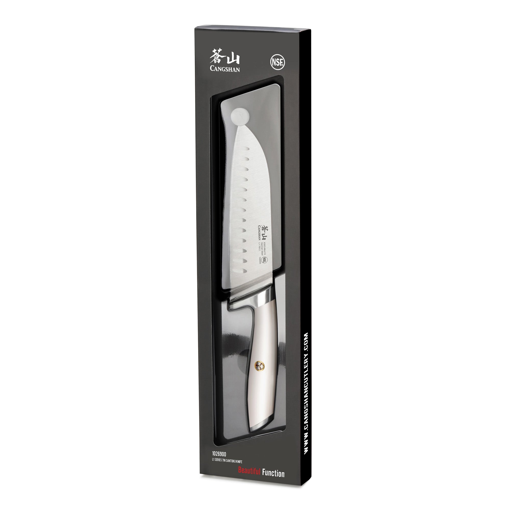 L1 Series 7-Inch Santoku Knife, White, Forged German Steel, 1026900