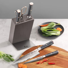 YARI Series 6-Piece Knife Block Set, X-7 Damascus Steel, HUA Ash Wood Block, 501363