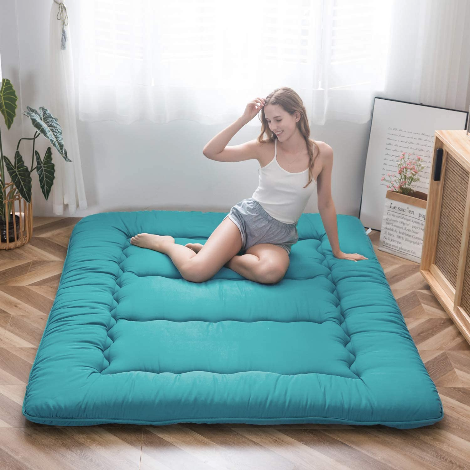 MAXYOYO Multi -Functional Floor Futon Mattress Queen Size, turquoise