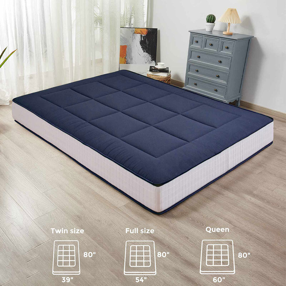 MAXYOYO 6" Extra Thick Floor Futon Mattress, Square Quilting Japanese Futon Bed, Navy