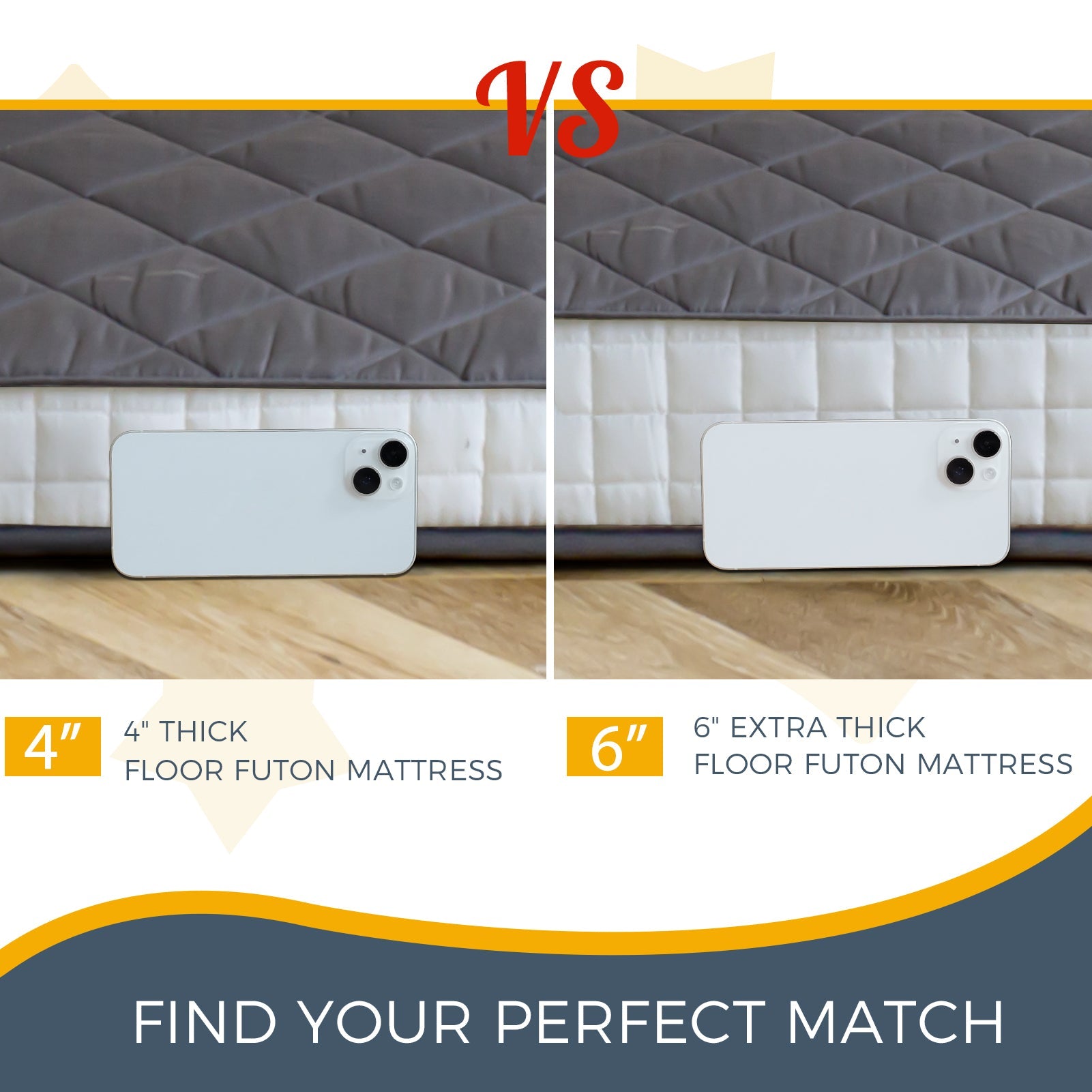 MAXYOYO 6" Extra Thick Floor Futon Mattress, Diamond Quilting, Dark Grey