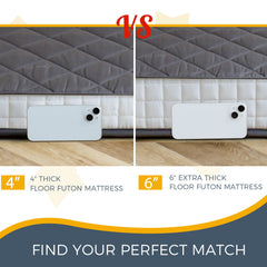 MAXYOYO 6" Extra Thick Floor Futon Mattress, Diamond Quilting, Dark Grey