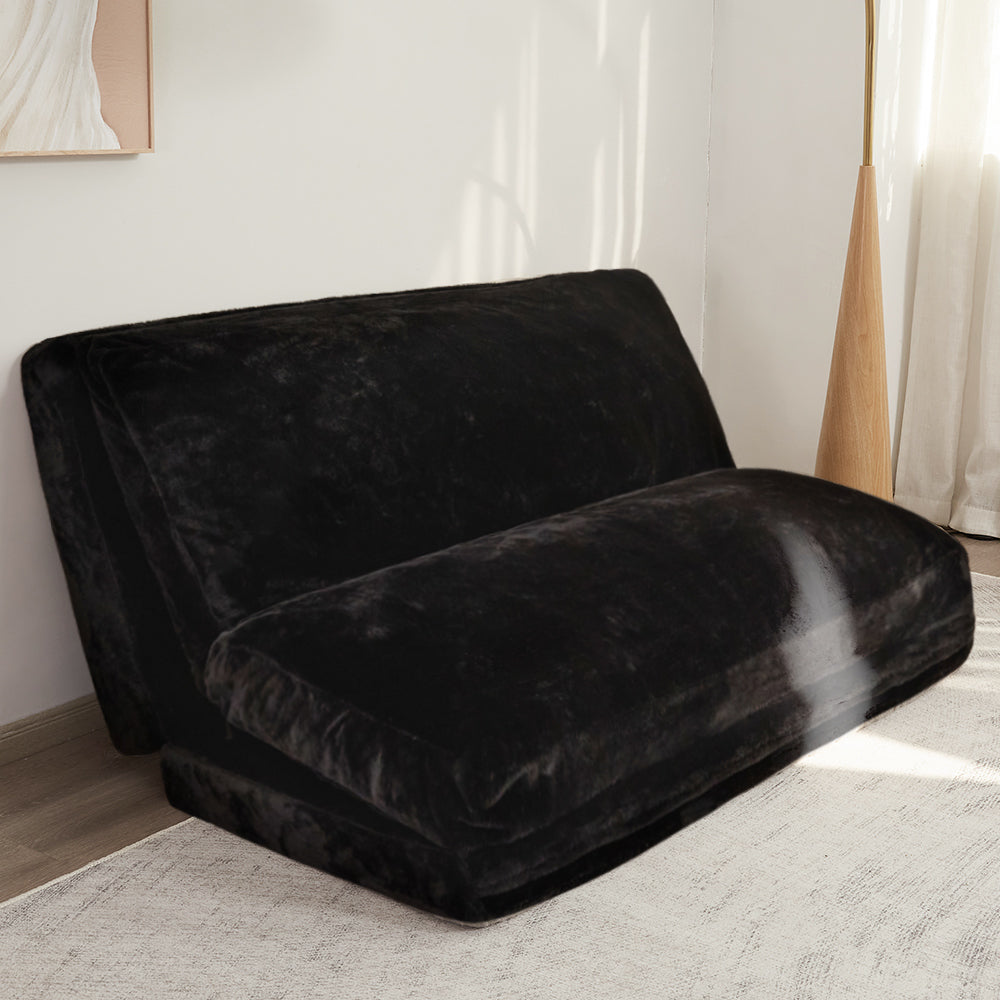 MAXYOYO Bean Bag Folding Sofa Bed, Floor Mattress Extra Thick Floor Sofa with Faux Fur Washable Cover