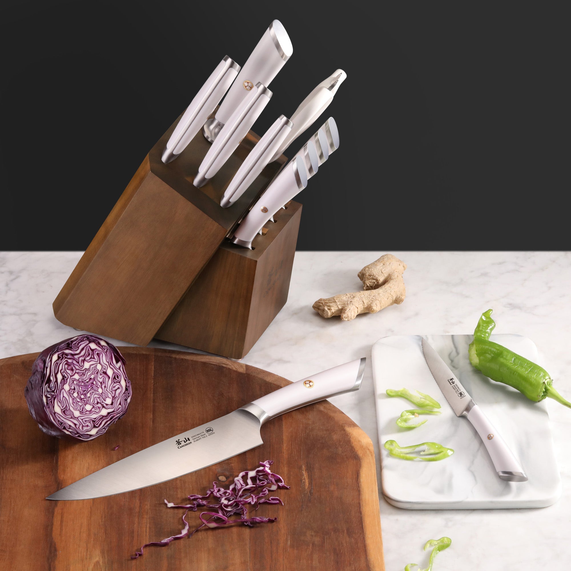 ELBERT Series 12-Piece Knife Block Set, Forged German Steel, Acacia Block