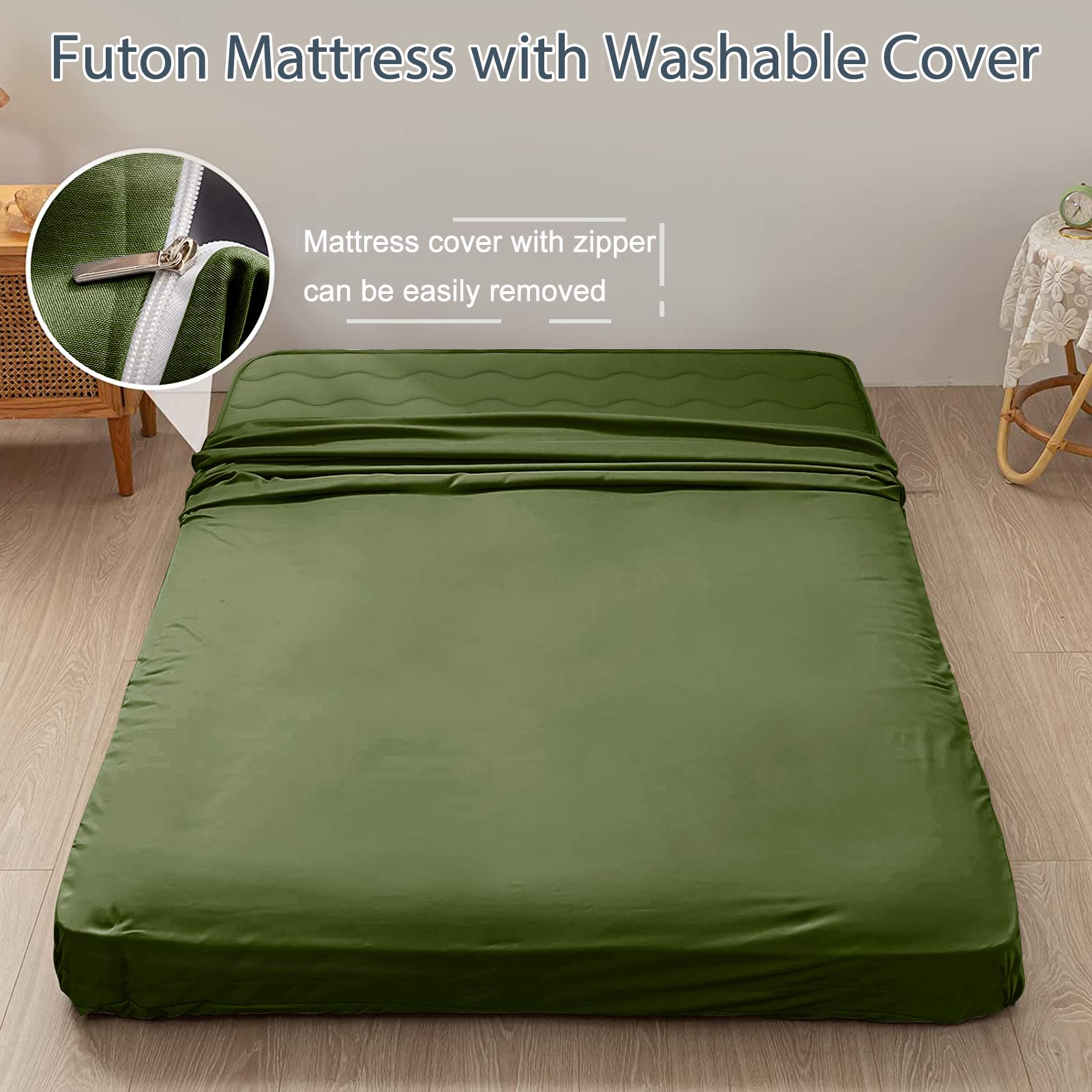 MAXYOYO Padded Japanese Floor Mattress, Green Foldable Roll Up Futon Mattress