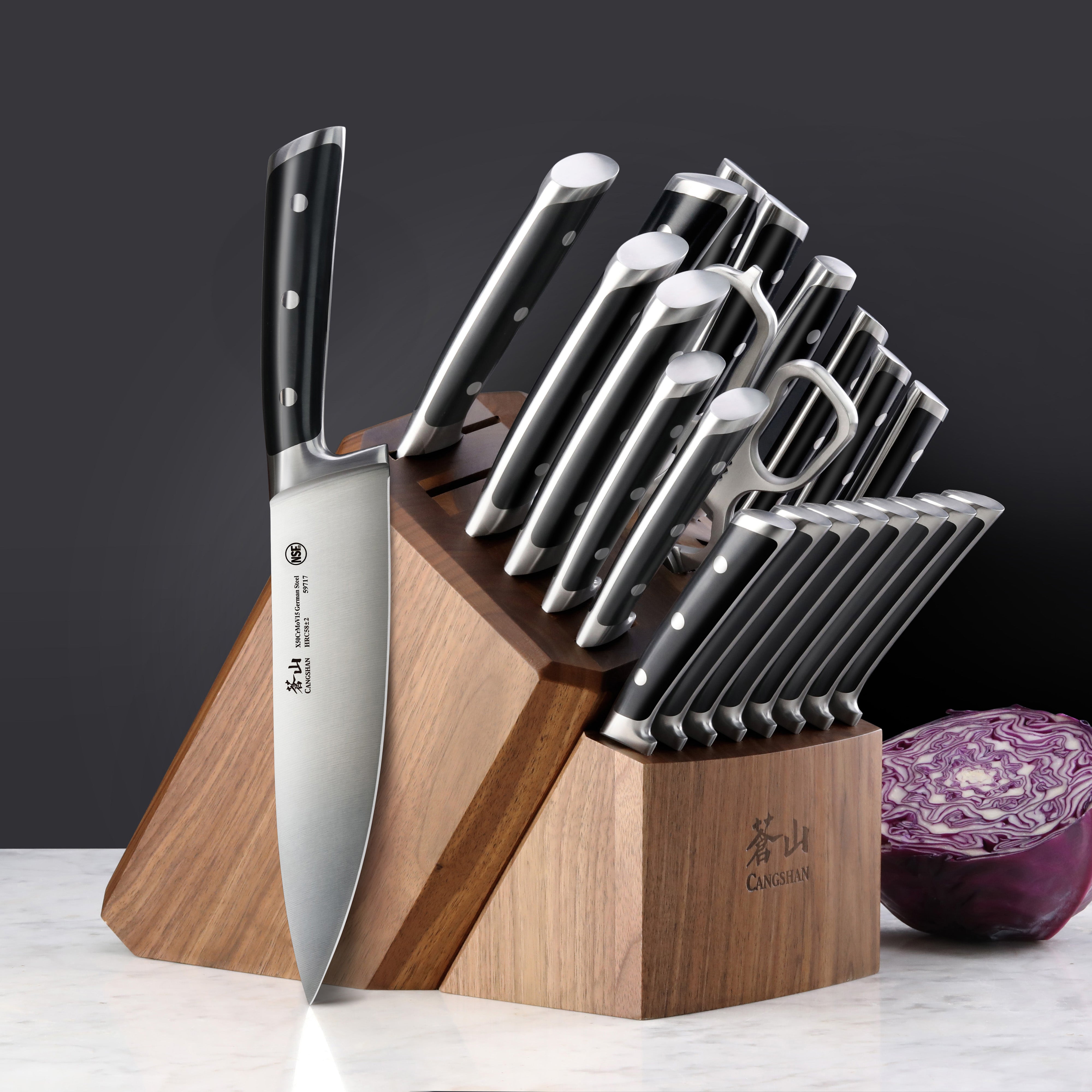 S Series 23-Piece Knife Block Set, Forged German Steel, Walnut Block, 1026054