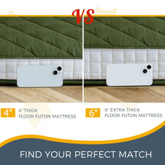 MAXYOYO 6" Extra Thick Floor Futon Mattress, Diamond Quilting, Green