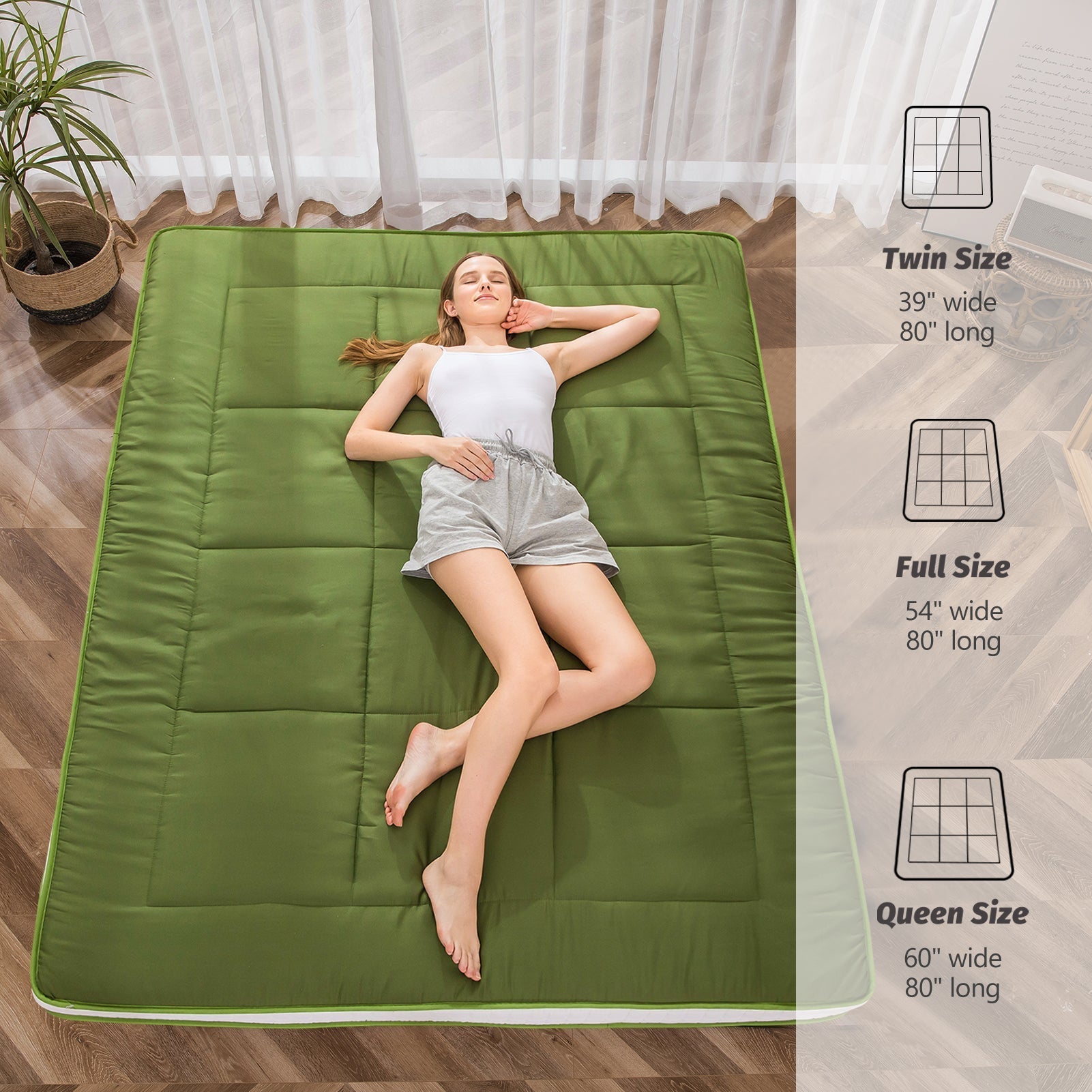 MAXYOYO Padded Japanese Floor Mattress, Green Foldable Roll Up Futon Mattress