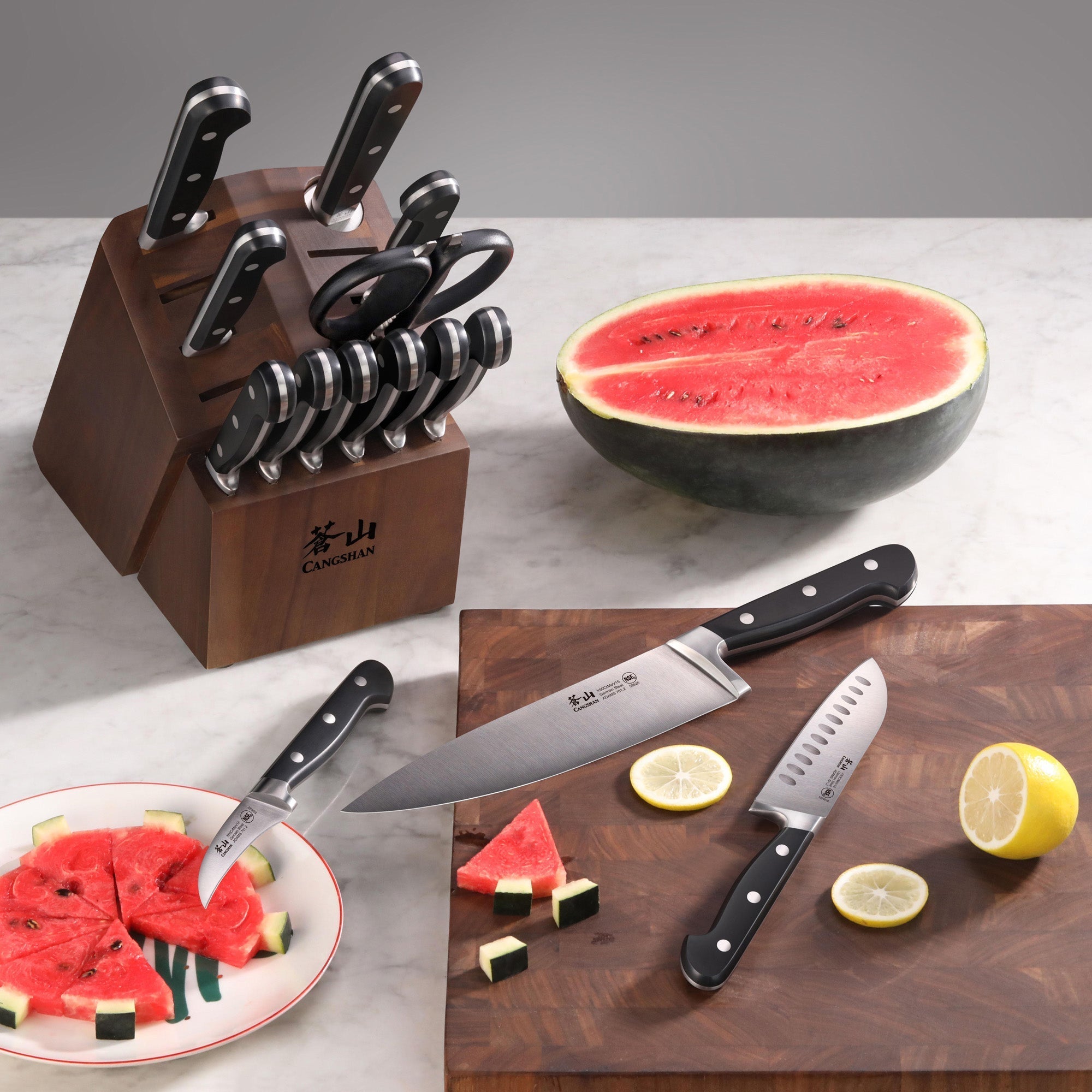 ADAMS Series 15-Piece Knife Block Set, Forged German Steel, Acacia Block