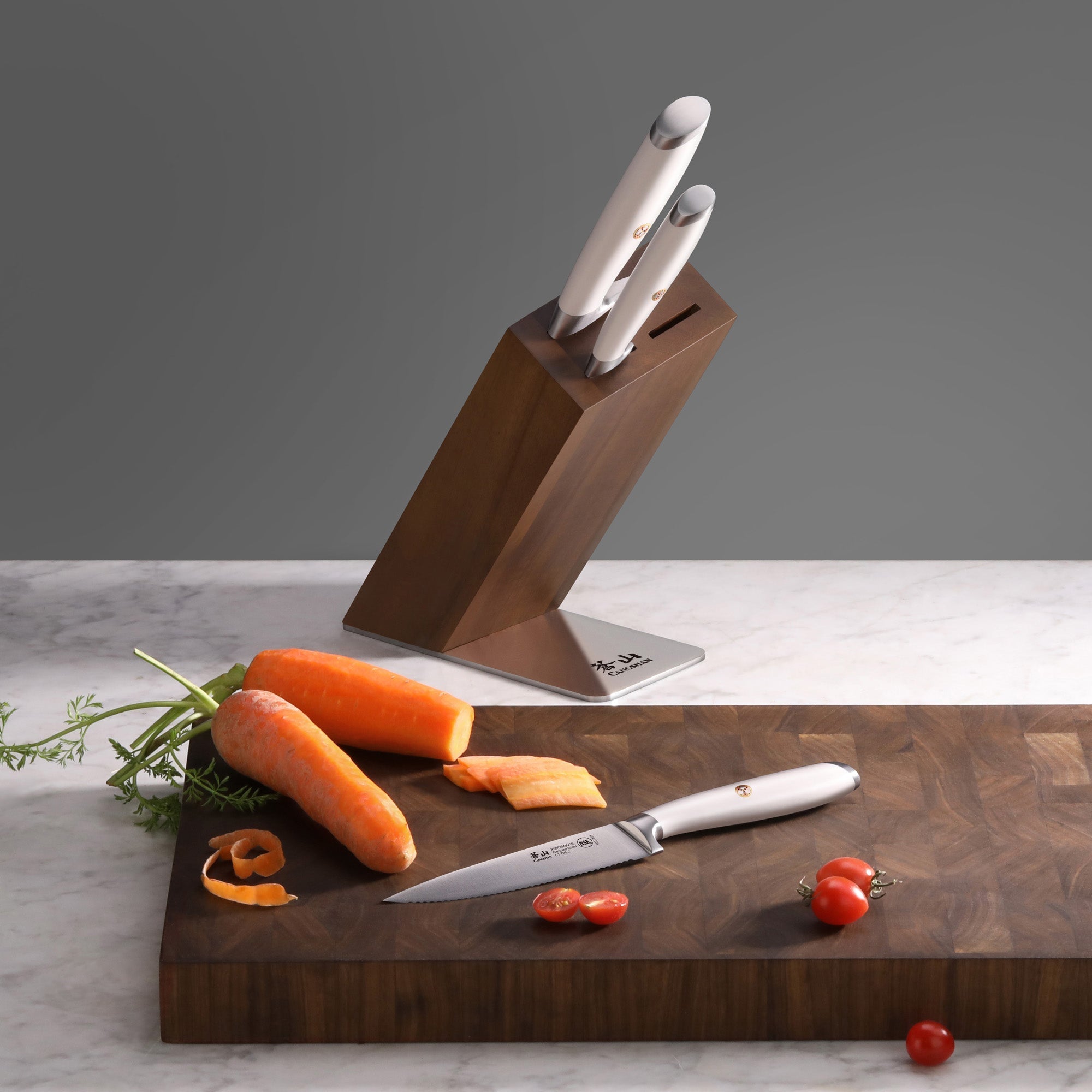 L1 Series 4-Piece Knife Block Set, White, Forged German Steel, HUA Acacia Block, 1026986