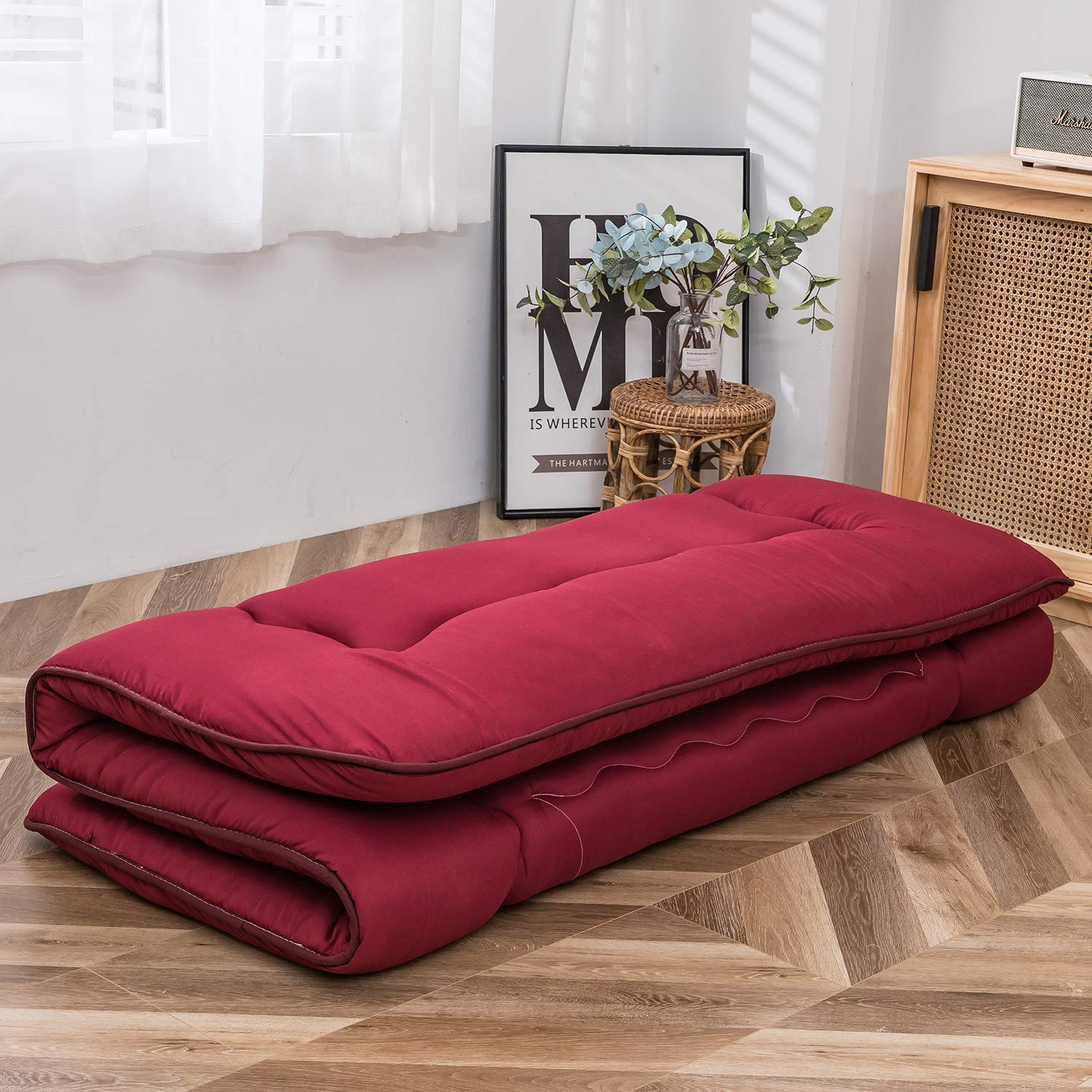 MAXYOYO Super thick Japanese Floor Futon Mattress, Burgundy