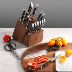 ELBERT Series 17-Piece Knife Block Set, Forged German Steel, Acacia Block