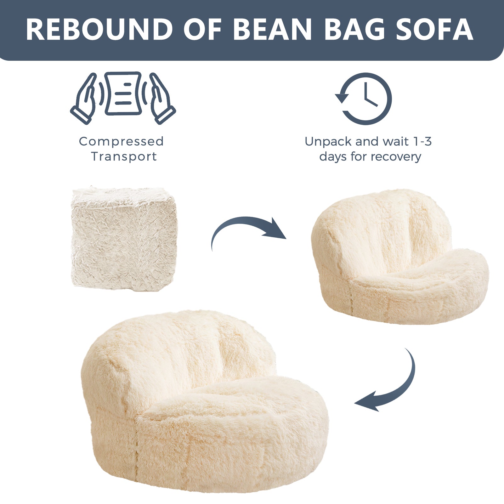 MAXYOYO Giant Bean Bag Chair, Faux Fur Bean Bag Couch for Adults, Accent Chair with Pocket, Beige